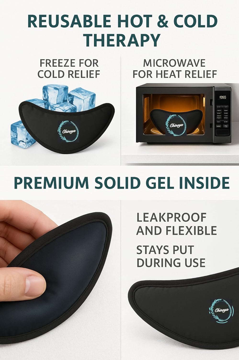 Reusable hot and cold therapy product with ice cubes and microwave illustration on a white background