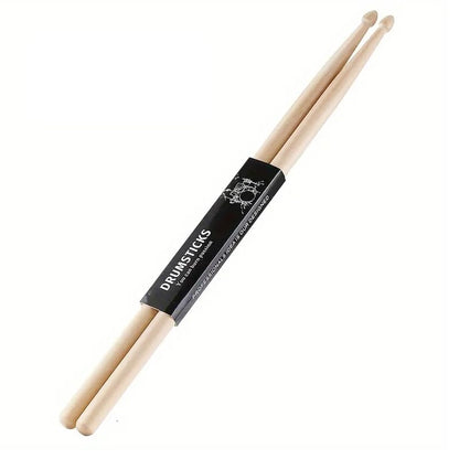 Pair of drumsticks with a black label on a white background