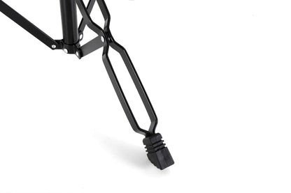 Close-up of a black metal bike frame on a white background