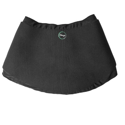 Black dog skirt with a visible brand logo on a white background