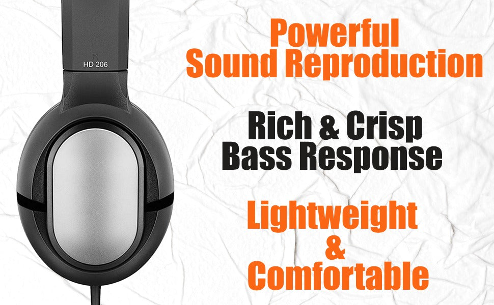 Headphones with text highlighting features on a white background