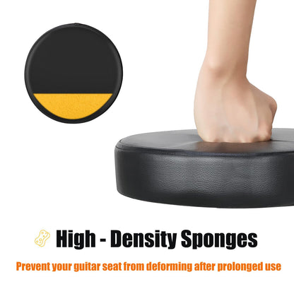 Black high-density sponge used to prevent guitar seat deformation with a foot pressing down on it.