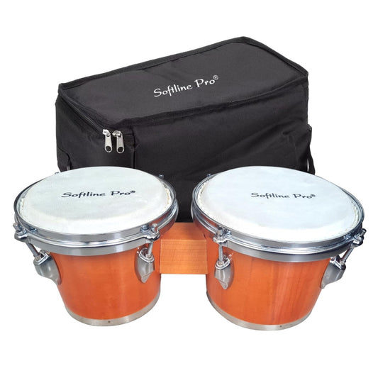 Softline Pro SP-BNG-P ONG orange premium bongo set with tuning wrench and padded carry bag.