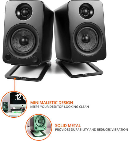 Compact monitor speaker stand, 
Pair of Softline Pro DMS1 foam-padded stands on workstation