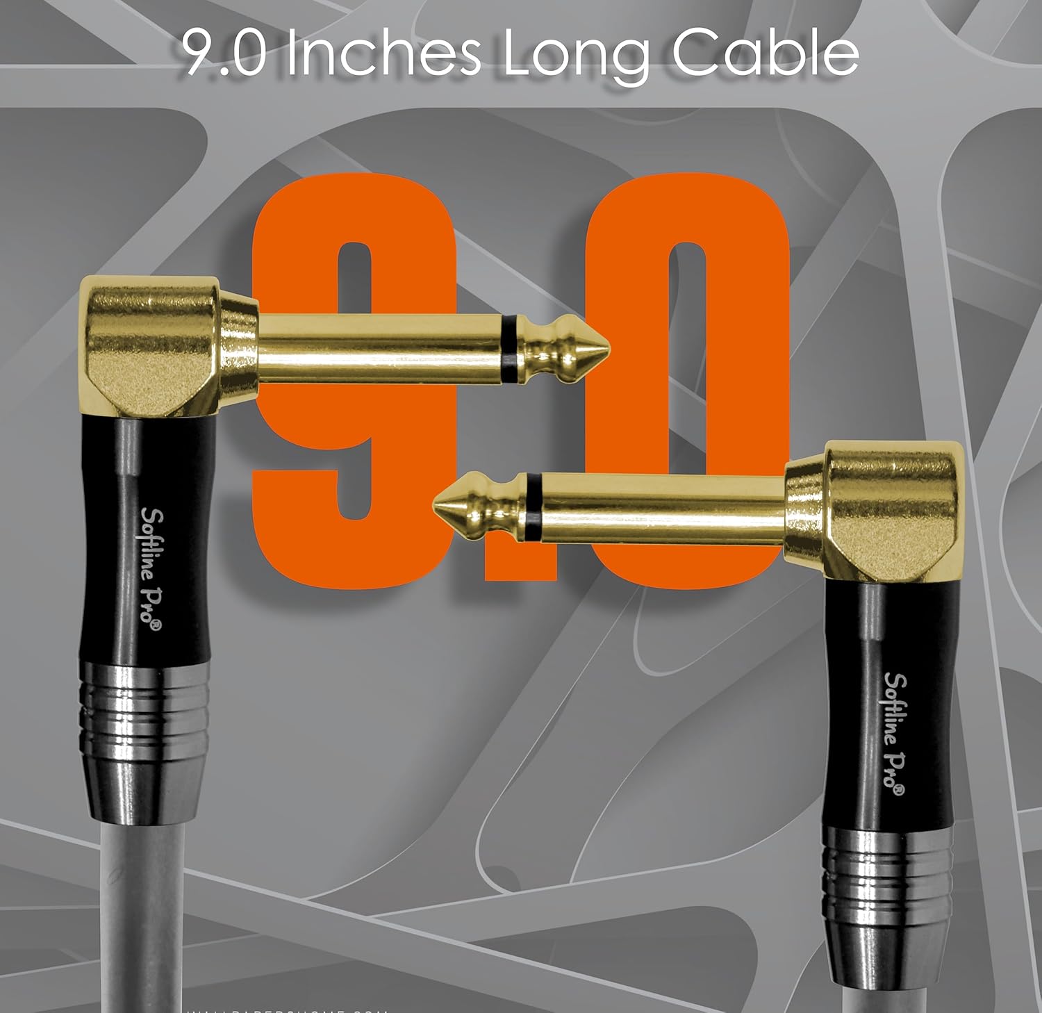 Two audio cables with gold connectors on a gray background with '9.0' in orange.