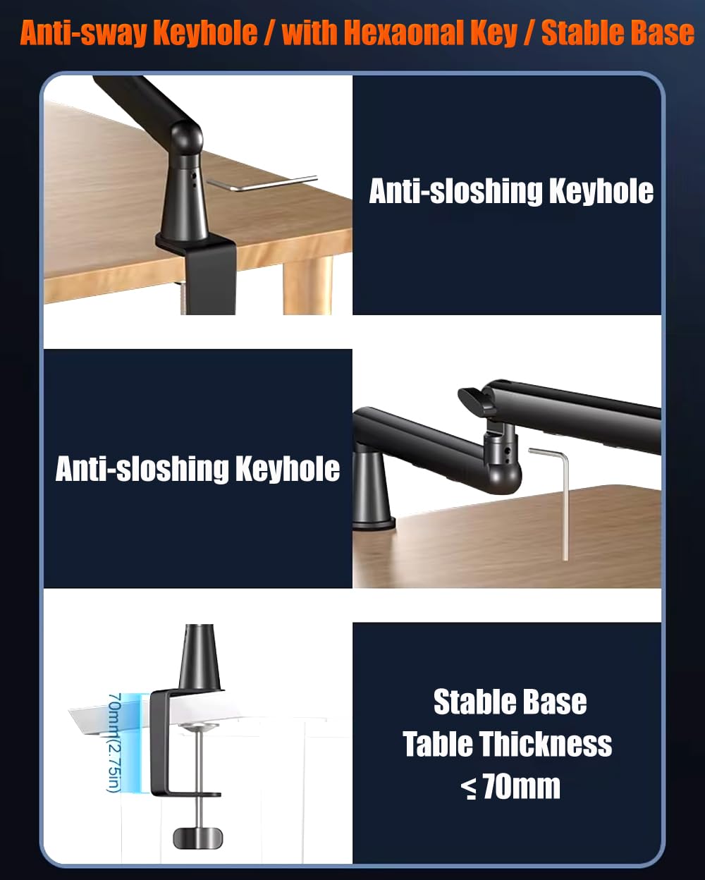 Adjustable black microphone boom arm with riser and desk clamp mount