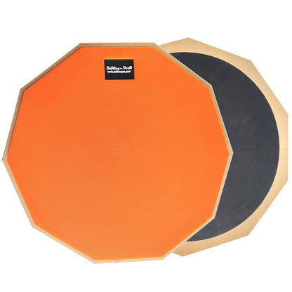 Two octagonal practice drums, one orange and one black, on a white background.