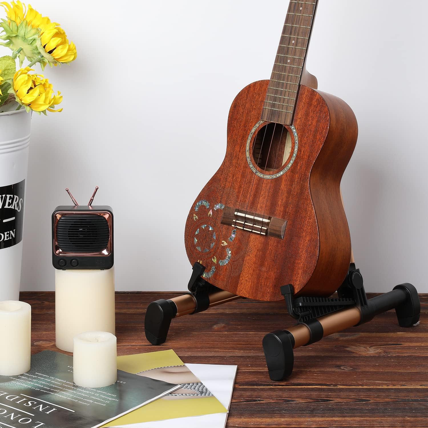 Attractive gold finish of Softline Pro SP24-A guitar stand in open position