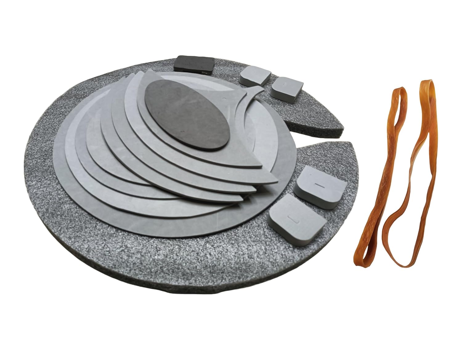 Set of gray pet steps with a brown strap on a white background