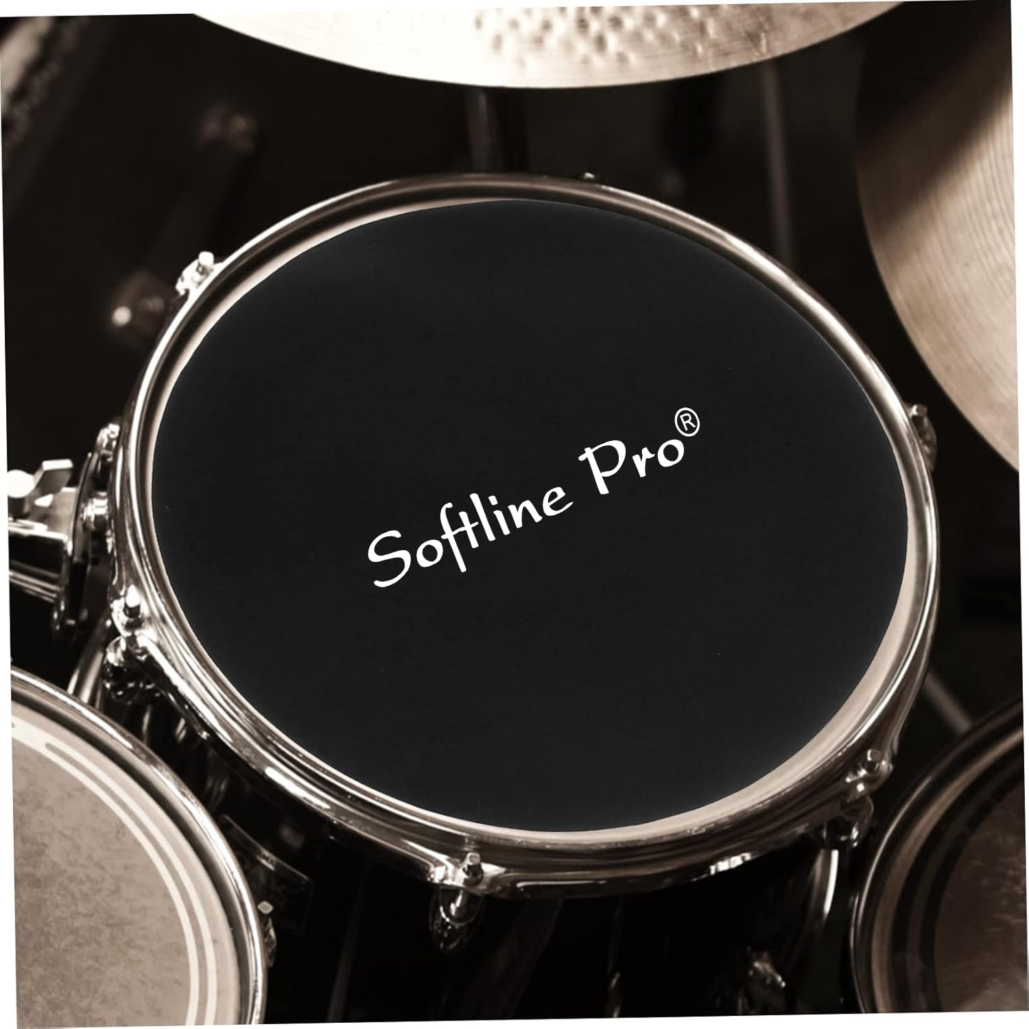 Drum head with 'Softline Pro' branding on a drum set.