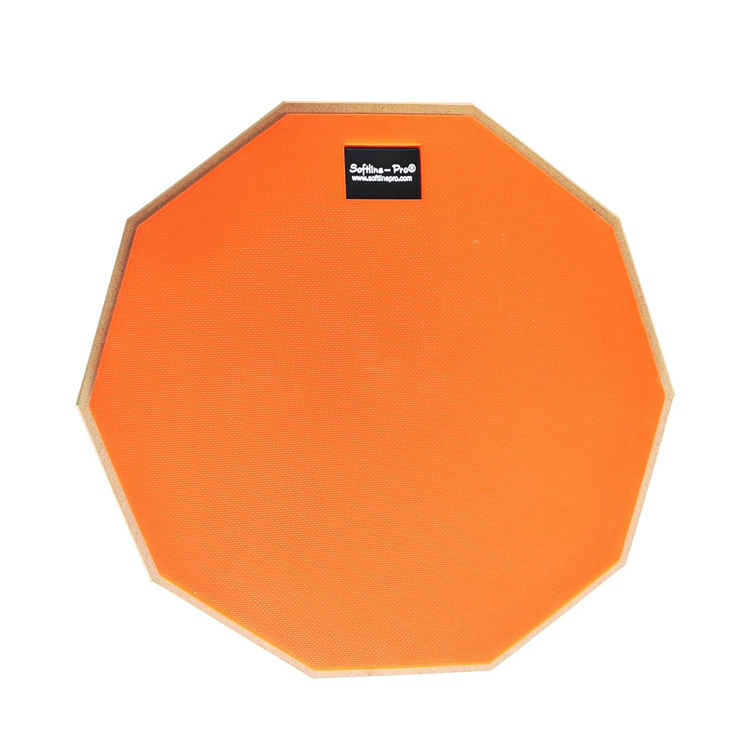 Orange practice drum pad with a brand logo on a white background