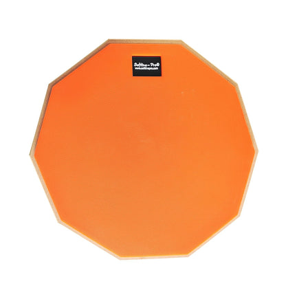 Orange practice drum pad with a brand logo on a white background