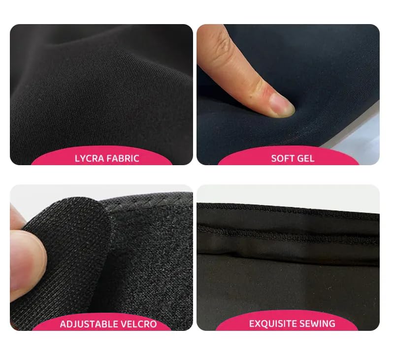 Collage of black fabric features with text labels on a white background