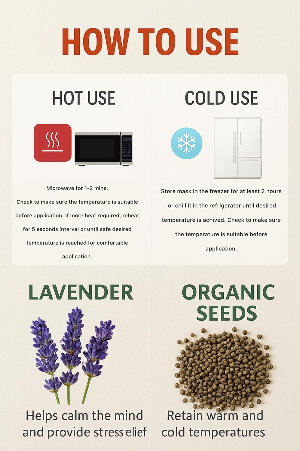 Instructions on how to use lavender and organic seeds with images and text.