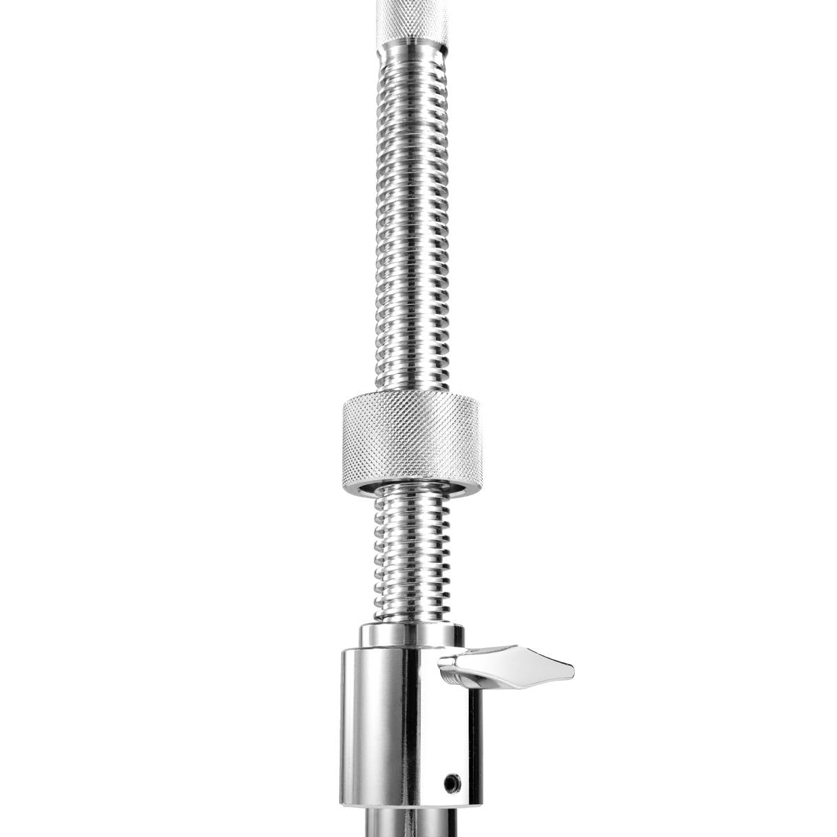 Metallic adjustable stand clamp on a white background