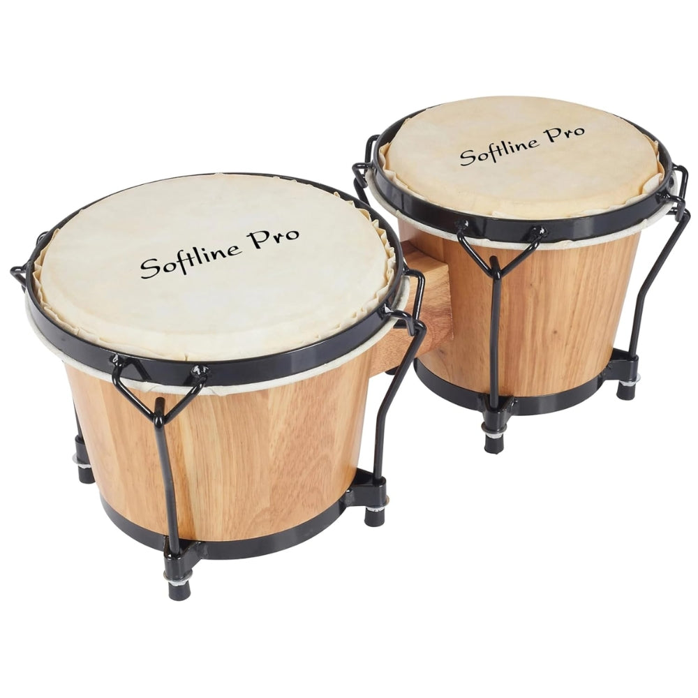 Softline Pro SP-BNG-NT bongo drums front view with natural sheepskin heads