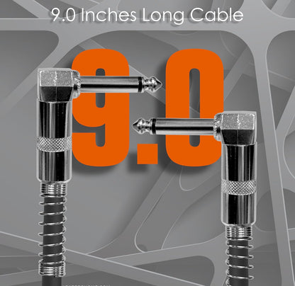 9-inch long cable with silver connectors on a gray background