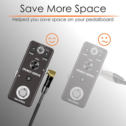 Two guitar effect pedals labeled 'Crunch Overdrive' with cables on a gray background.