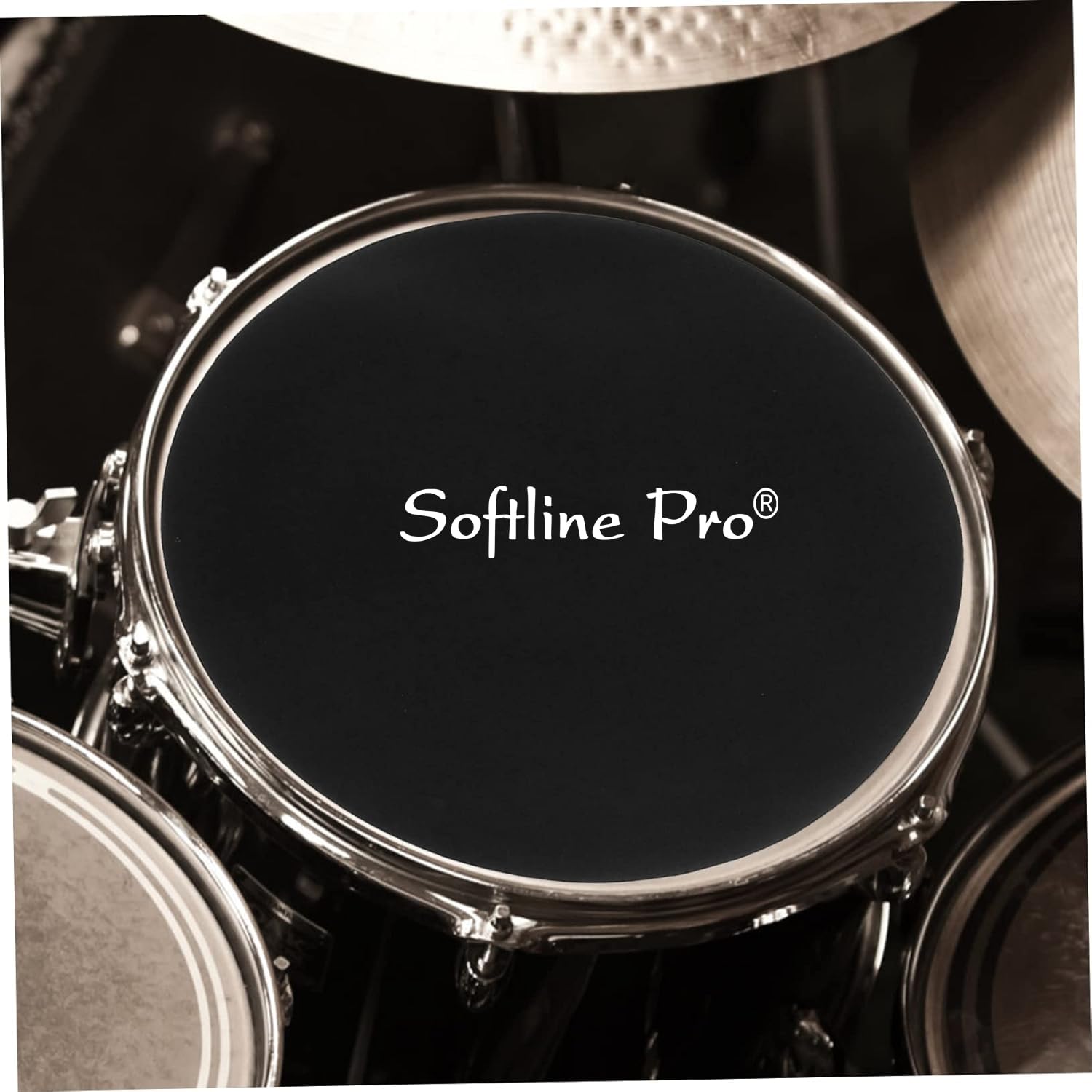 Drum head with 'Softline Pro' branding on a drum set.