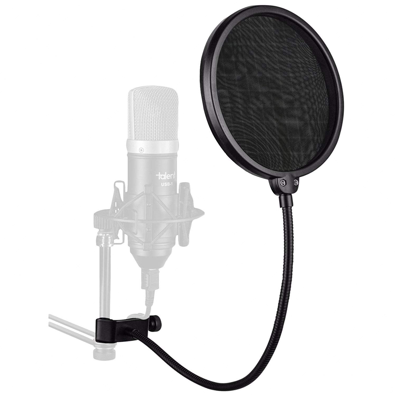 Side view of Softline Pro SP-PF-001 installed with a condenser microphone during recording