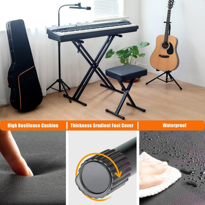 Softline Pro SP50 Keyboard/Piano Bench Adjustable Collapsible X-Style Stool Chair Seat, 2.4 Inch Thickness High-Density Sponge, Non-Skid Design, Black