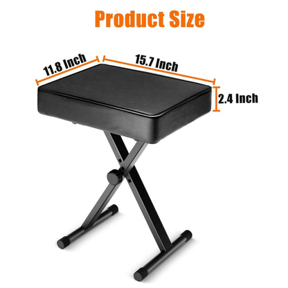Softline Pro SP50 Keyboard/Piano Bench Adjustable Collapsible X-Style Stool Chair Seat, 2.4 Inch Thickness High-Density Sponge, Non-Skid Design, Black