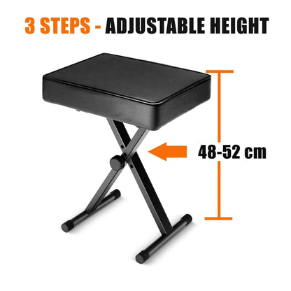 Softline Pro SP50 Keyboard/Piano Bench Adjustable Collapsible X-Style Stool Chair Seat, 2.4 Inch Thickness High-Density Sponge, Non-Skid Design, Black