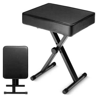Softline Pro SP50 Keyboard/Piano Bench Adjustable Collapsible X-Style Stool Chair Seat, 2.4 Inch Thickness High-Density Sponge, Non-Skid Design, Black