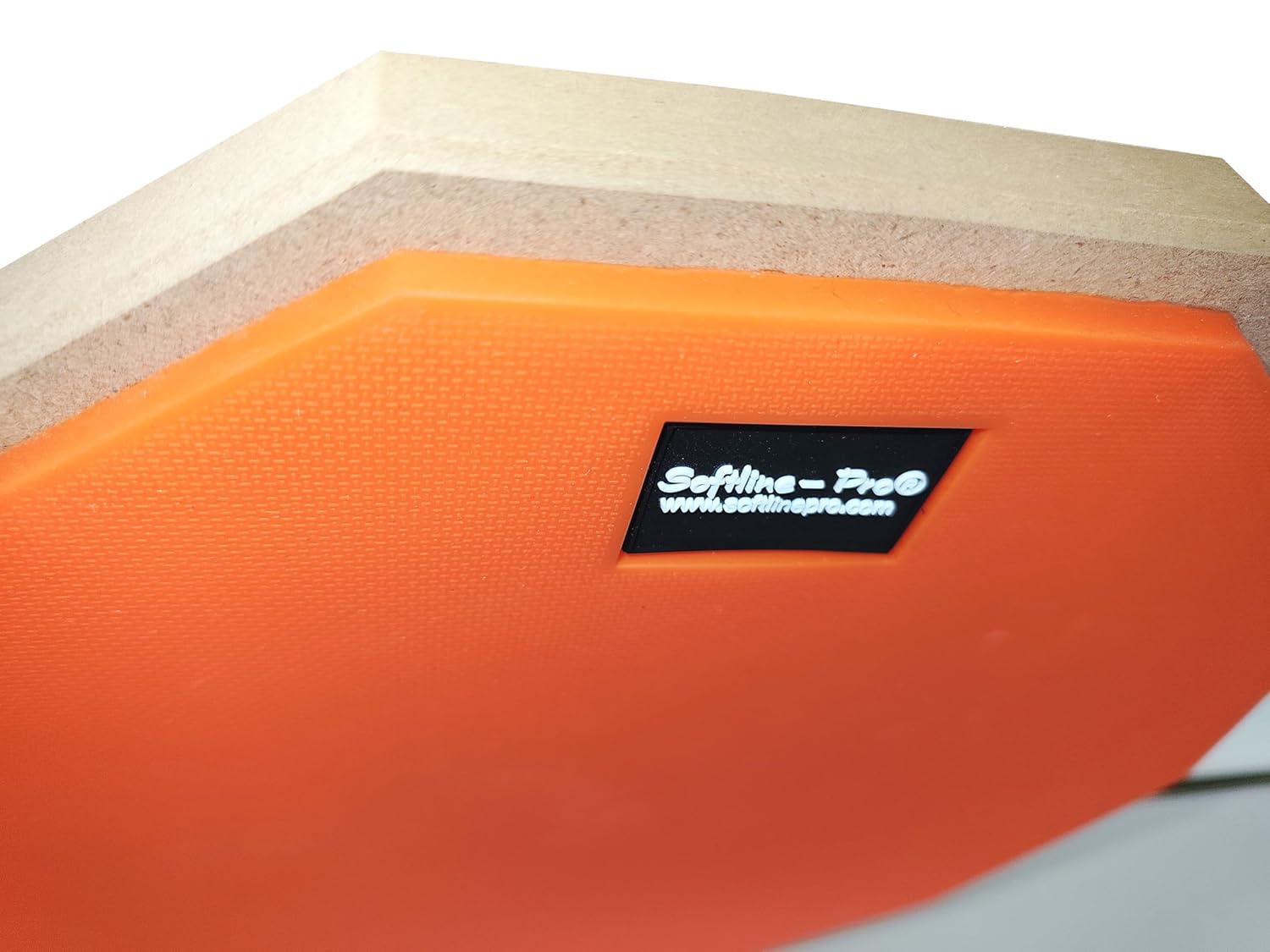 Orange and beige foam roller with 'Softline Pro' branding on a white background