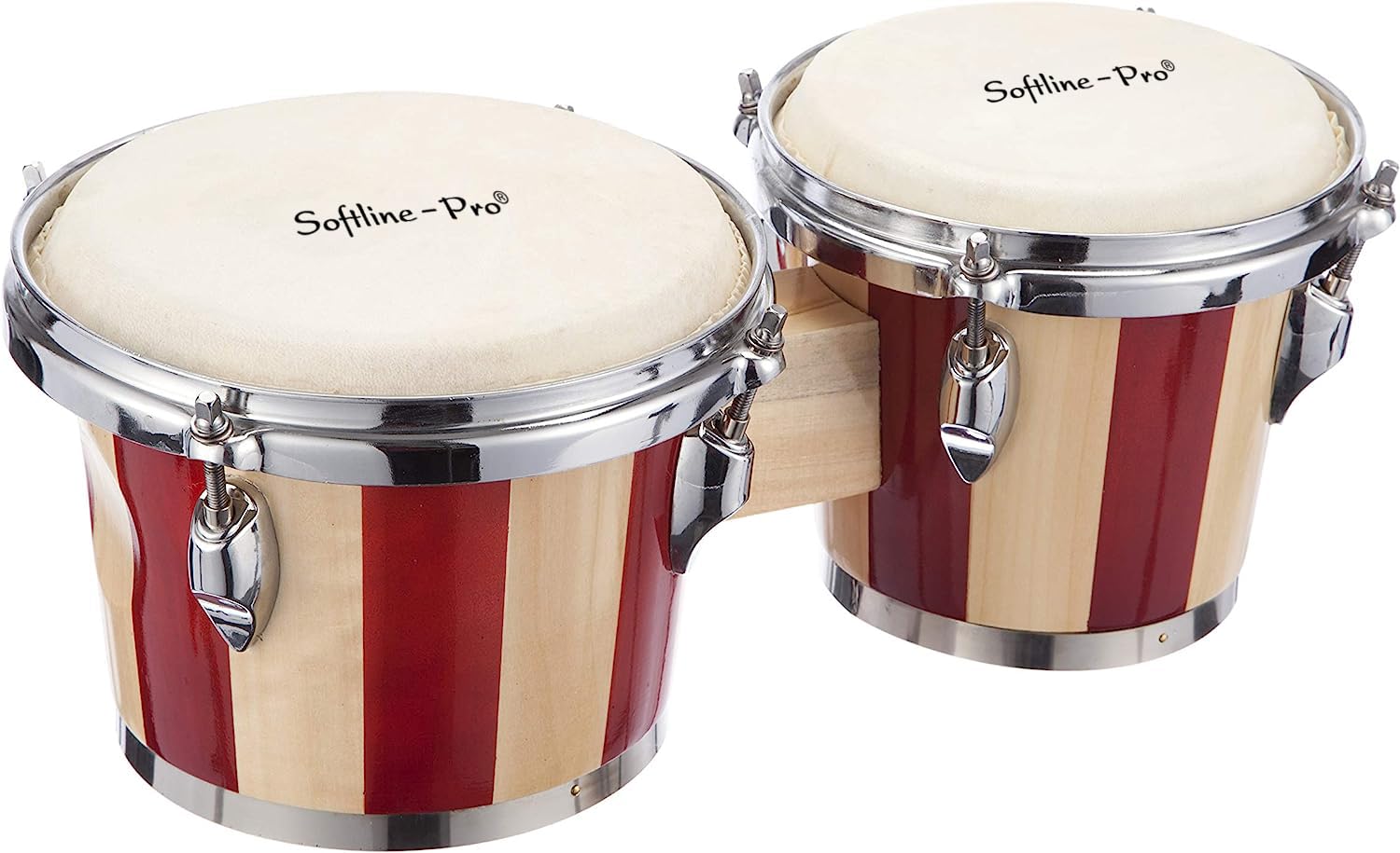 Pair of red and beige bongos with 'Softhead Pro' branding on a white background