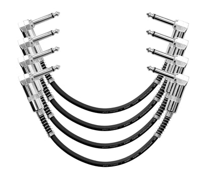 Set of black guitar cables with silver connectors on a white background