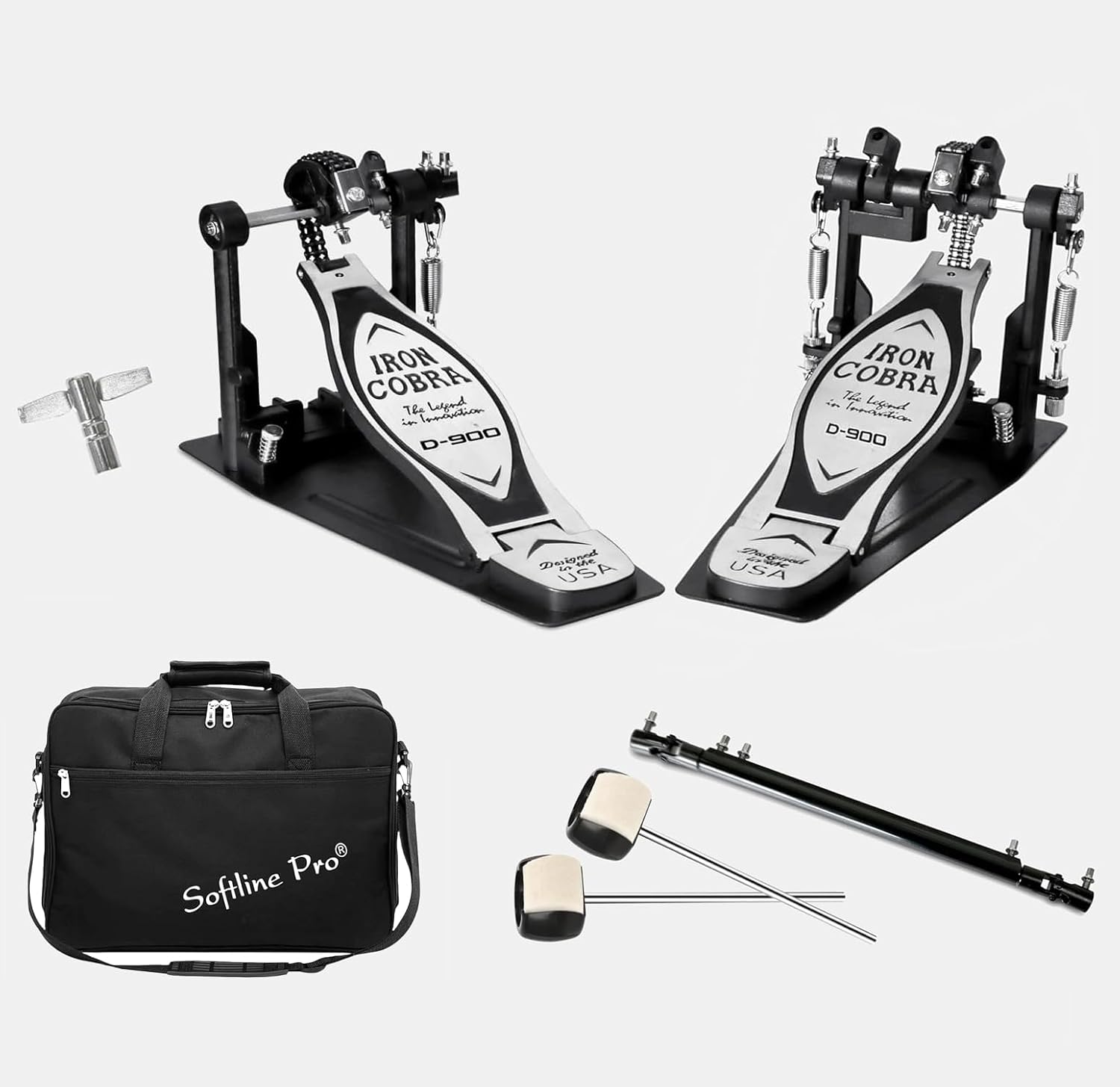 Softline Pro double bass drum pedal SP44 with bag on white background.