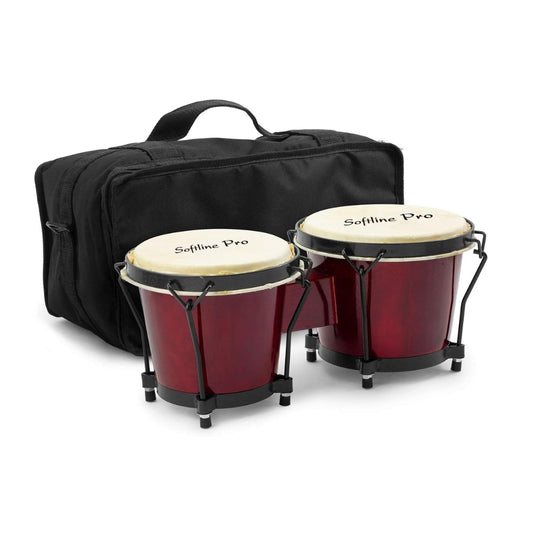 Softline Pro SP-BNG-RD Bongo Drum Set with Tuning Wrench & Padded Professional Wooden Percussion Instrument for Beginner Adults Kids - Natural Skin (Red)