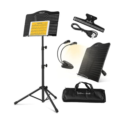 Softline Pro Music Stand, Portable & Foldable Professional Notation Stand with Light and Bag, Tabletop Music Book Stand for Guitar, Ukulele, Violin Players (SP-ABSP-FMUS-KIT)