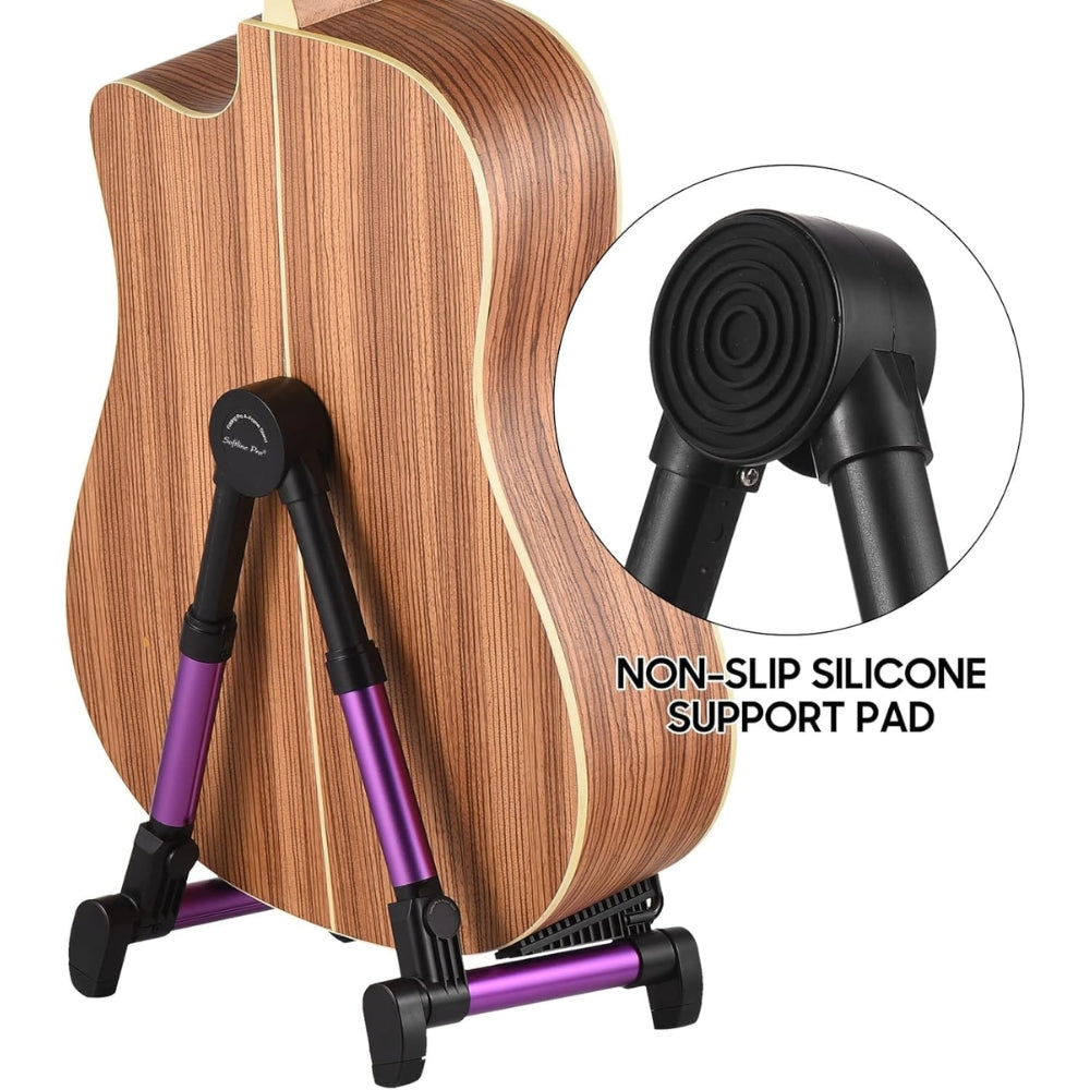 Softline Pro Guitar Stand for Home, Folding Instrument for Acoustic, Electric, Classical Guitars, Violin, Ukulele & Bass, Portable and Lightweight, Easy to fold (SP24-A, Purple)