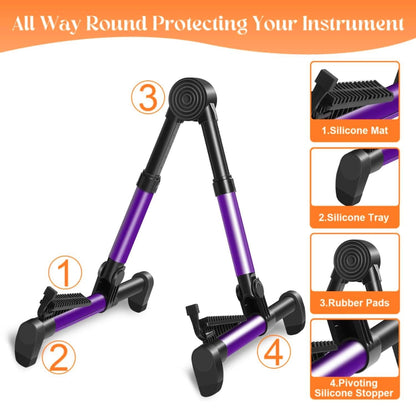 Softline Pro Guitar Stand for Home, Folding Instrument for Acoustic, Electric, Classical Guitars, Violin, Ukulele & Bass, Portable and Lightweight, Easy to fold (SP24-A, Purple)