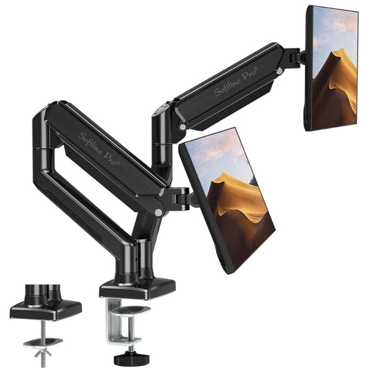 Softline Pro SP HMS2 Dual Monitor Mount Fits 13 to 32 Inch Computer Screen, Dual Monitor Arm Hold up to 9 Kg Each, Full Motion Monitor Desk Mounts for 2 Monitors, Gas Spring Monitor Stand, VESA Mount