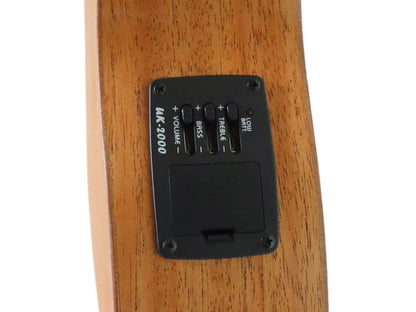 Front view of Gibz’s UK21EQ 21-inch soprano ukulele in mahogany finish