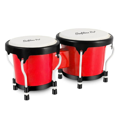Softline Pro 6″ and 7″ bongos in red ABS with tuning wrench and padded bag