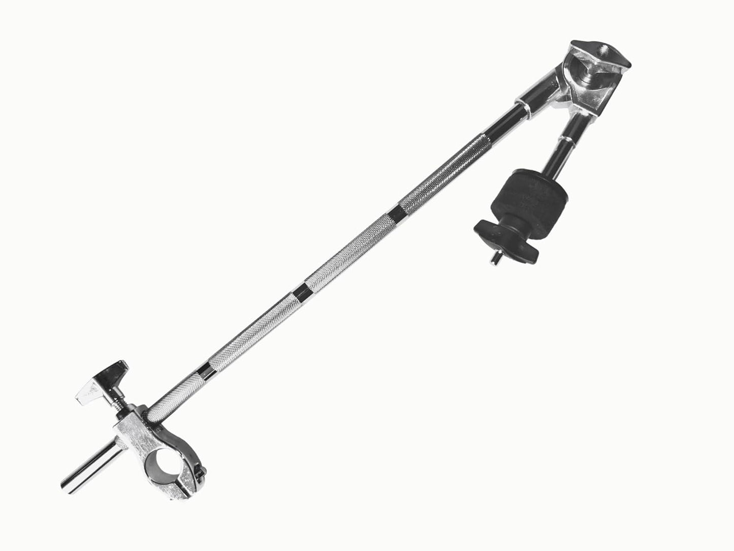 Metal rod with adjustable components on a white background