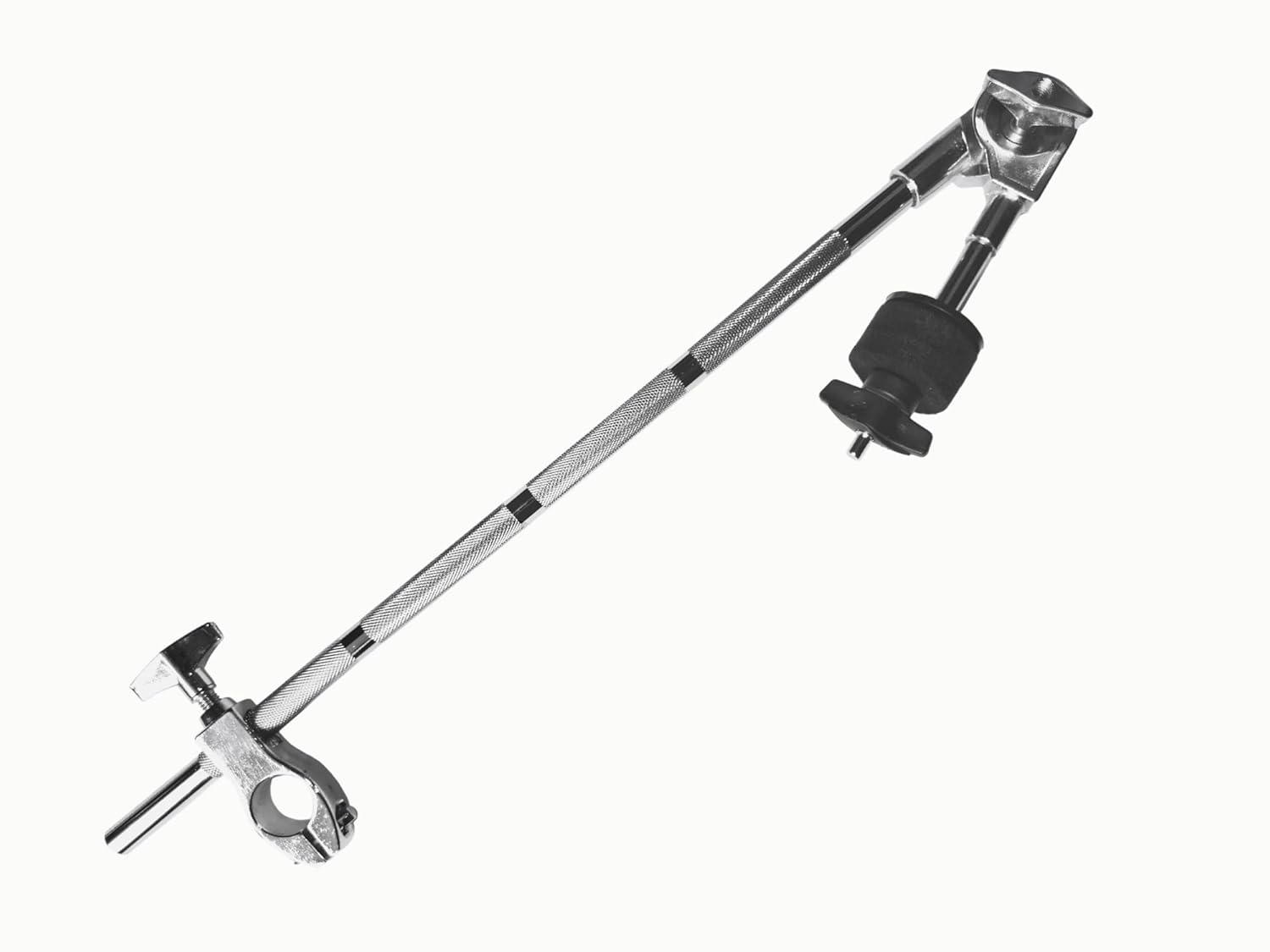 Metal rod with adjustable components on a white background
