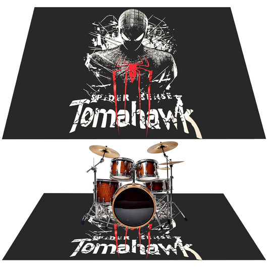Two Spider-Man themed rugs with drum set design on a white background