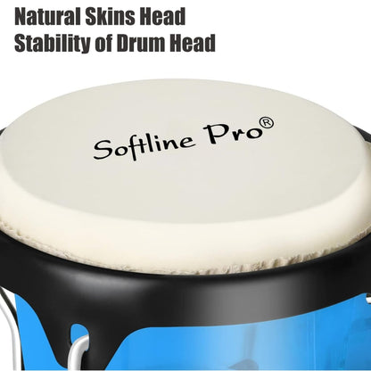 Angle showing both 6″ and 7″ bongos with transparent interiors and natural skin surfaces.