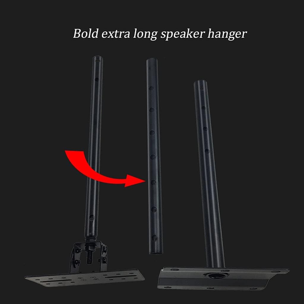 Extra long speaker hanger with a red arrow on a black background