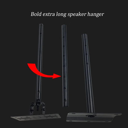 Extra long speaker hanger with a red arrow on a black background