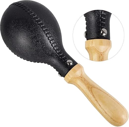 Close-up of wooden handle and durable maracas body design