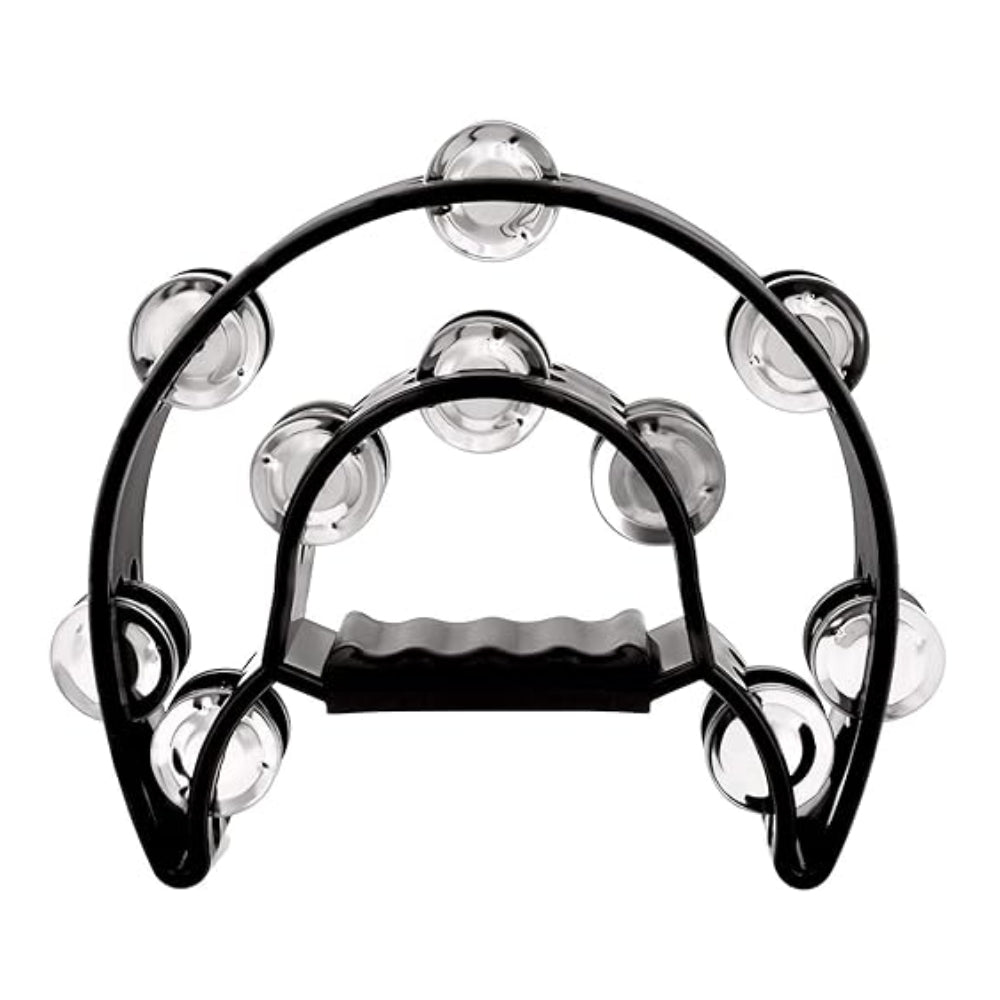 A black and clear acrylic tambourine with a double row of jingles, designed for adults.