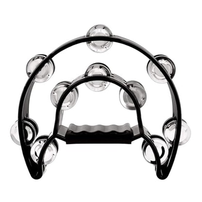 A black and clear acrylic tambourine with a double row of jingles, designed for adults.