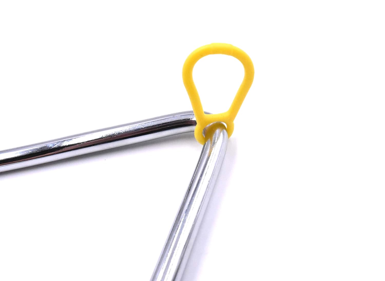 Clear plastic straw with a yellow clip on a white background