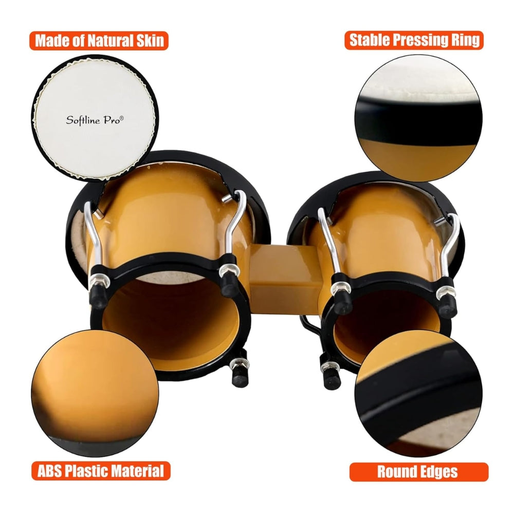 ABS body and metal hardware of Softline Pro bongos highlighting durability.